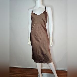 Aritzia Wilfred Elegant Brown Midi Slip Dress Size 2XS